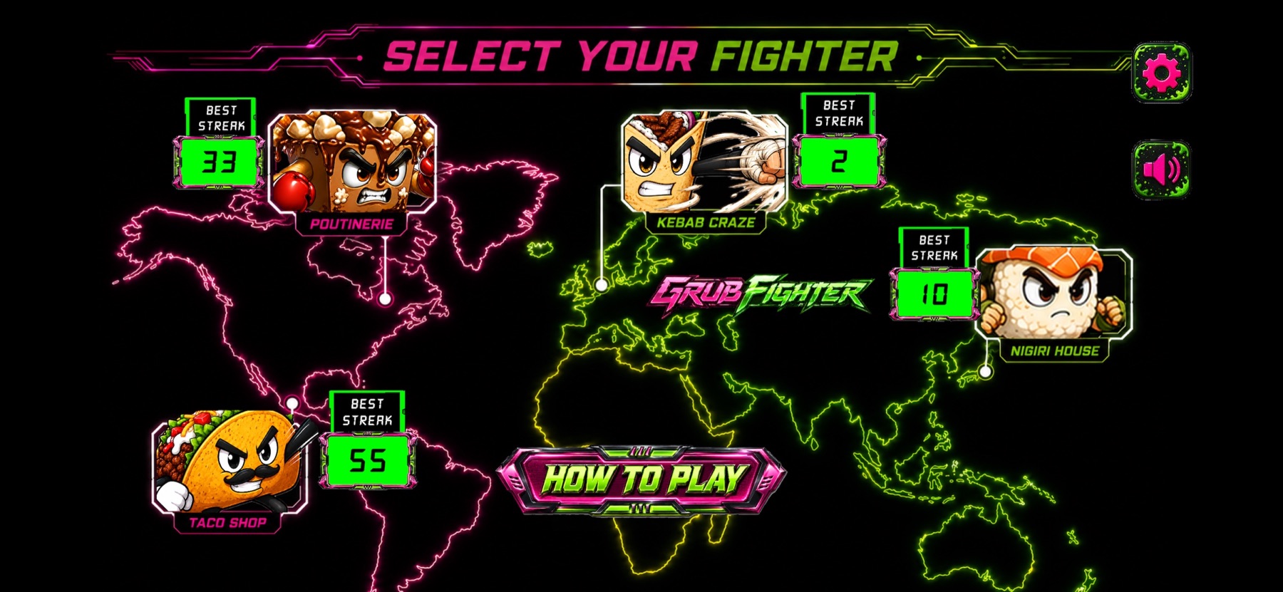 Grub Fighter character selection screen