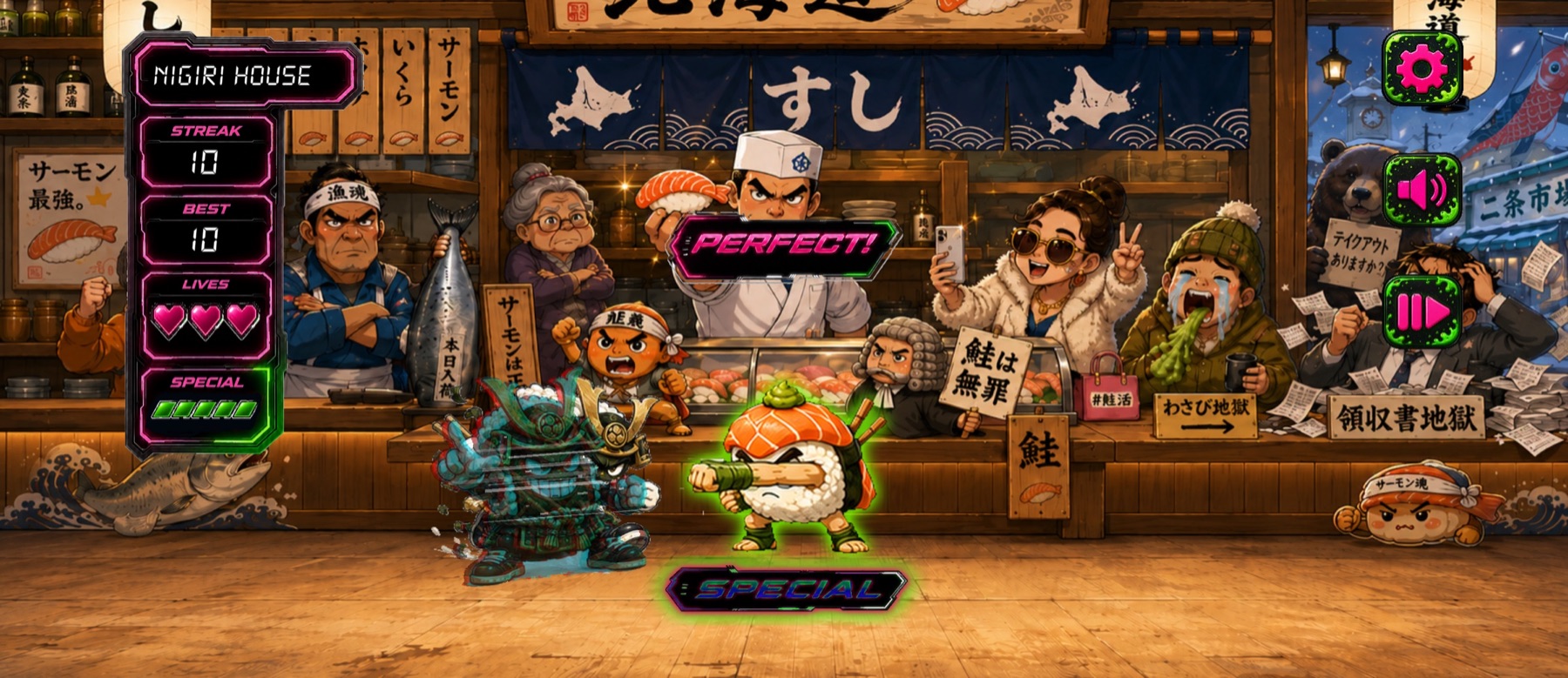 Nigiri House battle in Grub Fighter